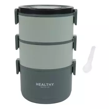 Ланч-бокс 2200 мл Трехслойный Съемный Дизайн Отделений Портативный Круглый Ланч-бокс Бенто для Дома Офиса зелёный