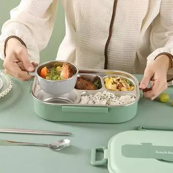 Ланч-бокс 22x14x7 см, чаша из нержавеющей стали 304, палочки для кемпинга 4 Grid A розовый