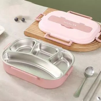 Ланч-бокс 22x14x7 см, чаша из нержавеющей стали 304, палочки для кемпинга 4 Grid A розовый