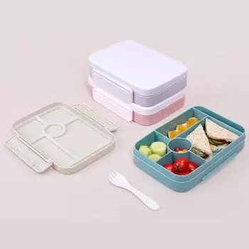 Ланч-бокс Bento Box для детей и взрослых, герметичный контейнер для закусок с отделениями, не содержащий бисфенол-А, с ложкой, портативный контейнер для приготовления еды для школы зелёный