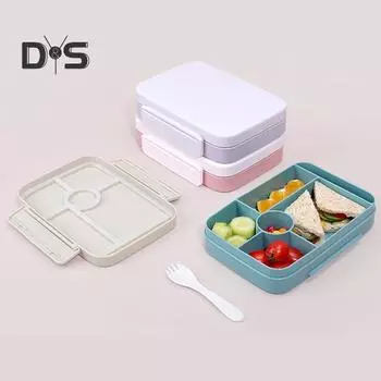 Ланч-бокс Bento Box для детей и взрослых, герметичный контейнер для закусок с отделениями, без содержания бисфенола А, с ложкой, портативный контейнер для приготовления еды для школьного офиса зелёный