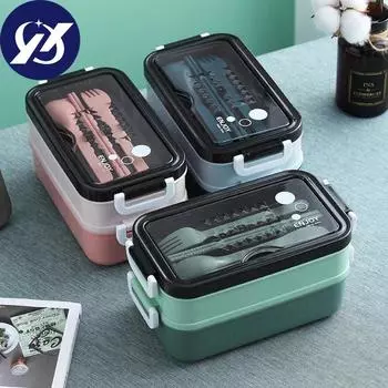 Ланч-бокс Bento Box для студентов, офисных работников, двухслойный микроволновый нагрев, контейнер для обеда, контейнер для хранения еды розовый