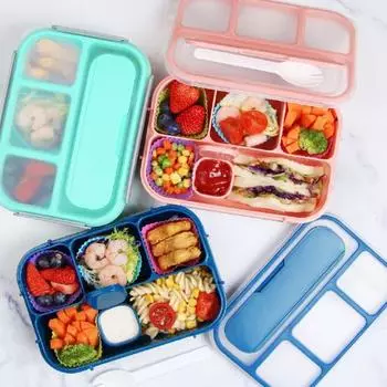 Ланч-бокс Bento для детей и взрослых, контейнеры для еды без BPA с отделениями, соусница зелёный