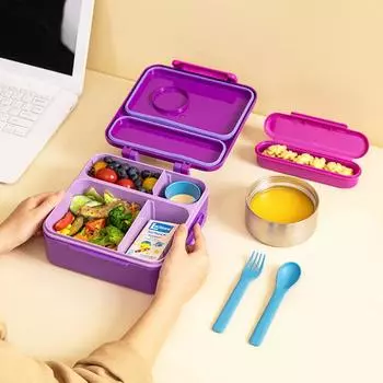 Ланч-бокс Bento для детей, контейнеры Bento для малышей, контейнеры Bento для детского сада или школы, разделяемая перегородка с термоизоляционным пакетом синий