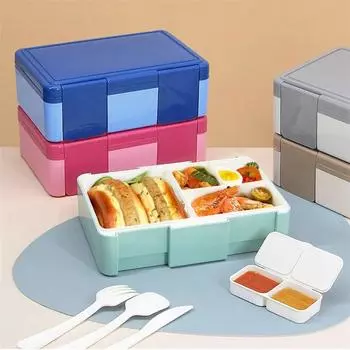 Ланч-бокс Bento для детей с отделением для ложки и вилки Герметичные ланч-боксы Разогреваемые в микроволновой печи Контейнеры Bento для малышей розовый