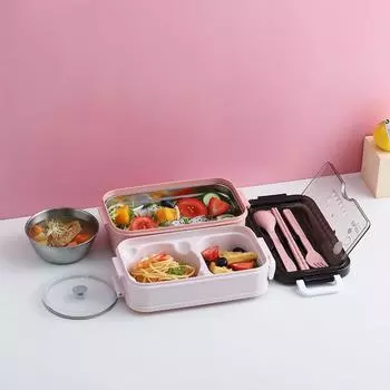 Ланч-бокс Bento для студентов, офисных работников, двухслойный контейнер для хранения еды в микроволновой печи с подогревом With Bowl розовый