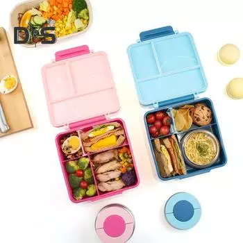 Ланч-бокс Bento из нержавеющей стали с 4 отделениями, герметичный, не содержащий бисфенол-А, многоразовый контейнер для приготовления пищи для взрослых и подростков синий