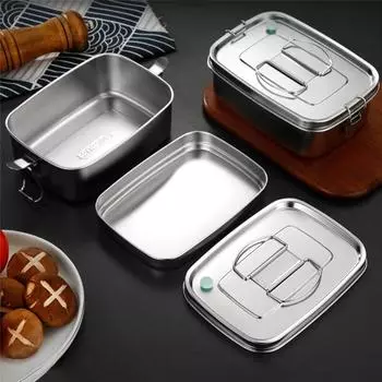 Ланч-бокс Bento из нержавеющей стали с крышкой, большой емкости, двухслойный, непротекающий контейнер для хранения продуктов, кухонная утварь