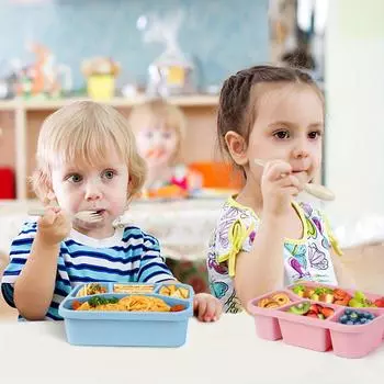 Ланч-бокс Bento, контейнеры для приготовления еды с 4 отделениями, ланч-бокс для детей, бесплатные многоразовые контейнеры для хранения еды для школ зелёный