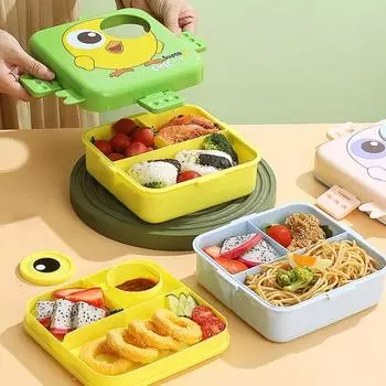 Ланч-бокс Bento объемом 1600 мл с 3-секционным герметичным контейнером для ланча с рисунком и стаканчиком для соуса, не содержит бисфенол-А 1600ML абрикосовый