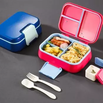 Ланч-бокс Bento с чашкой для соуса, вилкой, ложкой, контейнером для ланча с 3 отделениями, контейнерами для закусок без содержания бисфенола А, подходящими для детей, для девочек и мальчиков серый