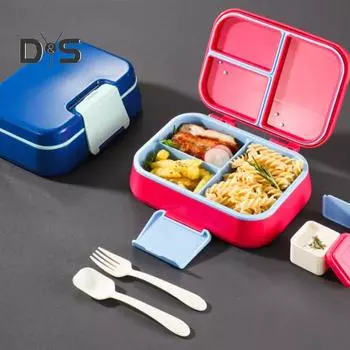 Ланч-бокс Bento с чашкой для соуса, вилкой, ложкой, контейнером для ланча с 3 отделениями, контейнерами для закусок без содержания бисфенола А, подходящими для детей, для девочек и мальчиков зелёный