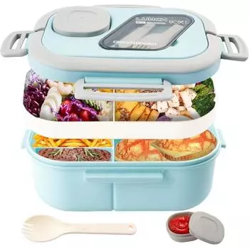 Ланч-бокс Bento с отделениями, двухслойный ланч-бокс, герметичная многоразовая посуда для взрослых, контейнеры для салатов и закусок 2 розовый