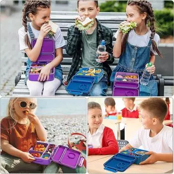 Ланч-бокс Bento с защитой от протечек, контейнер для ланча с изолированной банкой для еды, 2 отделения, посуда для детей, подростков, малышей, без бисфенола А, можно мыть в посудомоечной машине One Size синий