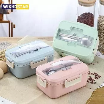 Ланч-бокс для микроволновой печи, посуда из пшеничной соломы, контейнер для хранения еды, детский школьный офис, портативный бенто-бокс, сумка для обеда розовый