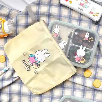 Ланч-бокс для младенцев Miffy из нержавеющей стали с 3 отделениями + набор сумок, поднос для еды, сумка, поднос для еды + сумка, популярные корейские товары для родителей