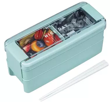 Ланч-бокс Iwasaki Kogyo Easy Care, 2 яруса, можно использовать в микроволновой печи и посудомоечной машине, мятный, 680 мл, ширина x глубина x высота, высота 18,2 x 7,4 x 8,4 см, B-1488