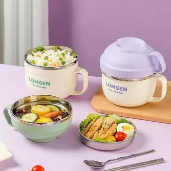 Ланч-бокс из нержавеющей стали 304, большая емкость, миска для лапши, палочки для еды, ложка, коробка для бэнто для студентов и офисных работников с изолированной сумкой 900ml