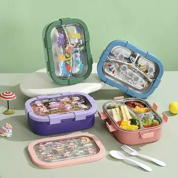 Ланч-бокс из нержавеющей стали 304, отделение для бенто, школьный герметичный портативный бенто, пригодный для микроволновой печи, подогреваемый пищевой контейнер