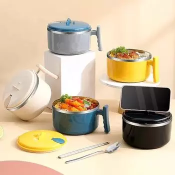 Ланч-бокс из нержавеющей стали 304 с герметичной крышкой, большая миска для лапши быстрого приготовления, переносной ланч-бокс, многоразовая посуда