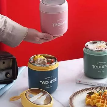 Ланч-бокс из нержавеющей стали, 530 мл, с ложкой, термоконтейнер для еды, вакуумная чашка, изолирующая коробка для бенто, термос, суповая чашка для детей, школы зелёный