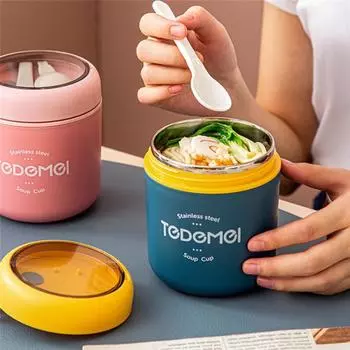 Ланч-бокс из нержавеющей стали, чашка для питья с ложкой, термос для еды, изолированный термос для супа, контейнер для завтрака 530ml розовый