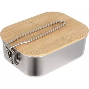 Ланч-бокс из нержавеющей стали для кемпинга, ланч-бокс для бенто, ланч-бокс для пикника с бамбуковой крышкой, складной портативный ланч-бокс