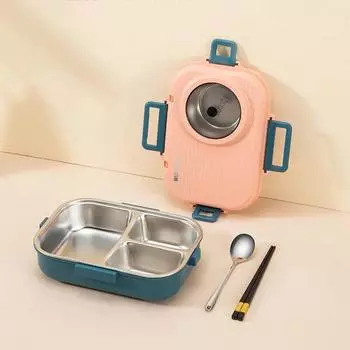 Ланч-бокс из нержавеющей стали, герметичный контейнер для студентов с 3 сетками, контейнер для еды, посуда с миской для супа, портативные ланч-боксы розовый