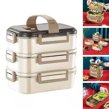 Ланч-бокс из нержавеющей стали с 2 отделениями для кухни, путешествий, работы белый