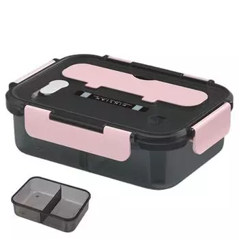 Ланч-бокс на 1100/1500 мл с вилкой, ложкой, 2/3 отделения, портативная пищевая посудомоечная машина, микроволновая печь с морозильной камерой, безопасная герметичная студенческая кухня 2Grids розовый