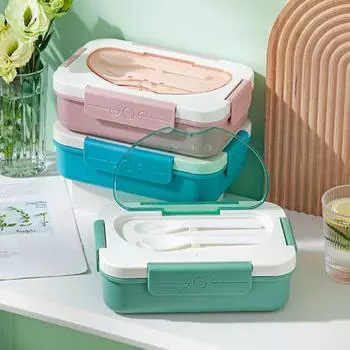 Ланч-бокс на 1350 мл с вилкой, ложкой, 5 отсеками, коробка для соуса, микроволновая печь, безопасный для пищевых продуктов, школьники, контейнер для еды Bento, кухонные принадлежности светло-зеленый