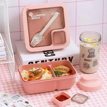 Ланч-бокс объемом 850/1100 мл и набор бутылок для воды с пылезащитной крышкой и отсеком для дизайна, портативный студенческий контейнер для бенто с ложкой и палочками для еды