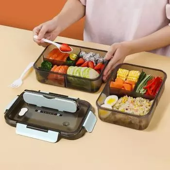 Ланч-бокс с 2/3 сетками и столовыми приборами, портативный офисный работник, студент, контейнер для еды Bento, подогреваемый в микроволновой печи, 1500/1100 мл 2 Grids-1100ml синий