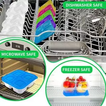 Ланч-бокс с 4 отделениями. Штабелируемые пищевые контейнеры, не содержащие бисфенола-А. Многоразовое хранилище для приготовления еды. Пищевой сейф для микроволновой печи для управления на открытом воздухе. Сбалансированное питание.