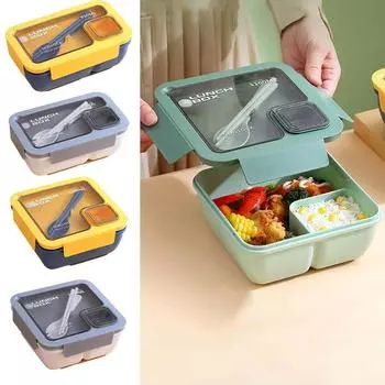 Ланч-бокс с ложкой, палочками для еды, квадратными разделителями, микроволновая печь, герметичный пищевой контейнер, коробка для бенто, пикник для рабочих и студентов