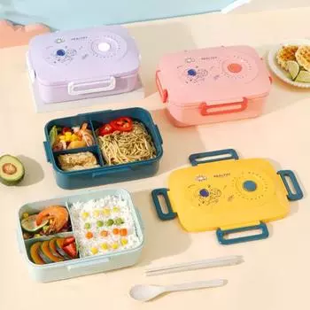 Ланч-бокс с мультяшным астронавтом 1,2 л, с ложкой, палочками для еды, герметичной крышкой, 3 отделения, пищевой, микроволновый, безопасный, герметичный, школьный контейнер для еды Bento хаки