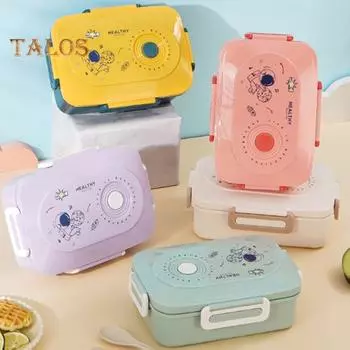 Ланч-бокс с мультяшным космонавтом, 1,2 л, с ложкой, палочками для еды, герметичная крышка, 3 отделения, пищевой герметичный контейнер для еды Bento для школьников хаки