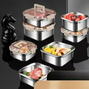 Ланч-бокс с ручкой из нержавеющей стали, пищевой, для холодильника, для хранения, для микроволновой печи, для дома, большой емкости, герметичный пикниковый контейнер