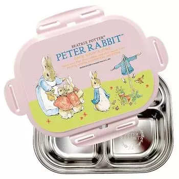 Ланч-бокс с запирающейся тарелкой Peter Rabbit, розовый 3316, крышка + тарелка, Популярные корейские товары для родителей