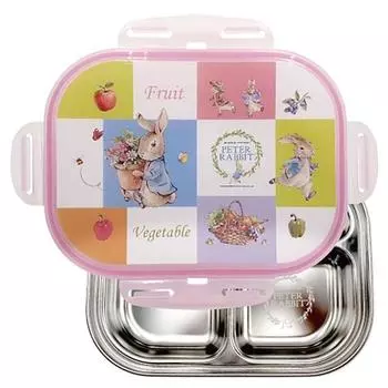 Ланч-бокс с запирающейся тарелкой Peter Rabbit, розовый 3306, крышка + тарелка, Популярные корейские товары для родителей