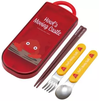 Ланч-бокс Skater Trio Set Палочки для еды Ложка Вилка Детские столовые приборы Антибактериальная обработка Легко открывается Раздвижной тип Сделано в Японии Ходячий замок Ghibli