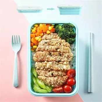 Ланч-бокс складной большой емкости пищевой силиконовый складной контейнер для хранения продуктов питания на открытом воздухе 5inch синий