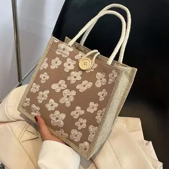 Ланч-бокс, сумка для бенто 2024, новая плетеная сумка из ротанга, женская сувенирная маленькая сумка хаки