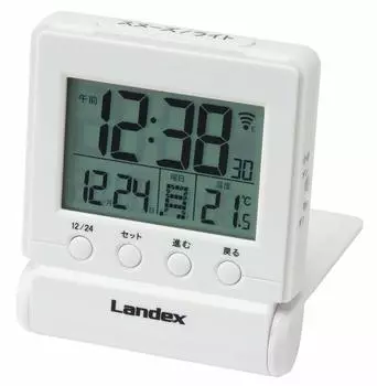Landex Alarm Clock Time Click Radio Wave Digital Temperature Date Display Travel Clock White YT5266WH