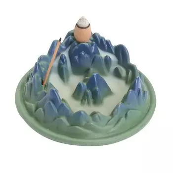 Landscape Green Ceramic Handicraft Backflow Incense Burner Incense Stick Holder Tea Pet Zen Meditation Relaxation Home Decor