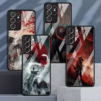 Пейзаж чернила живопись японский самурай стеклянный чехол для Samsung Galaxy S22 S20 FE S21 Plus телефон чехол S10 5G S9 Note 20 10 оболочка Samsung S22 Ultra 5G