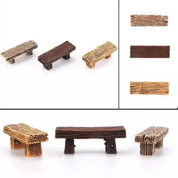 Ландшафтный дизайн Мини-деревянный стульчик Деревянная скамейка Фигурка Мини-деревянная скамейка Длинная деревянная скамейка Миниатюра