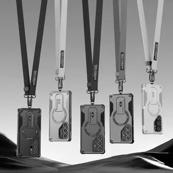 Landyard Strap Armor Case for Samsung Galaxy Samsung Galaxy S25 Ultra S24 Plus 5G Stand Cases for Galaxy S25 чёрный