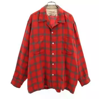 Lanerossi 50s 60s Vintage Box Silhouette Check Pattern Long sleeve Open collar shirt Men s Used