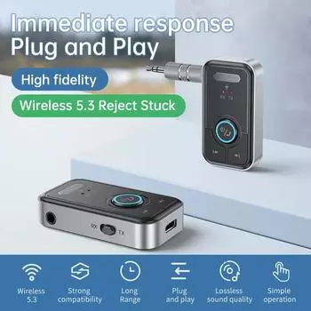 Langjing Bluetooth 5.3 автомобильный Aux аудио адаптер приемник передатчик 3,5 мм разъем AUX беспроводной для автомобильных наушников ТВ динамиков серебряный